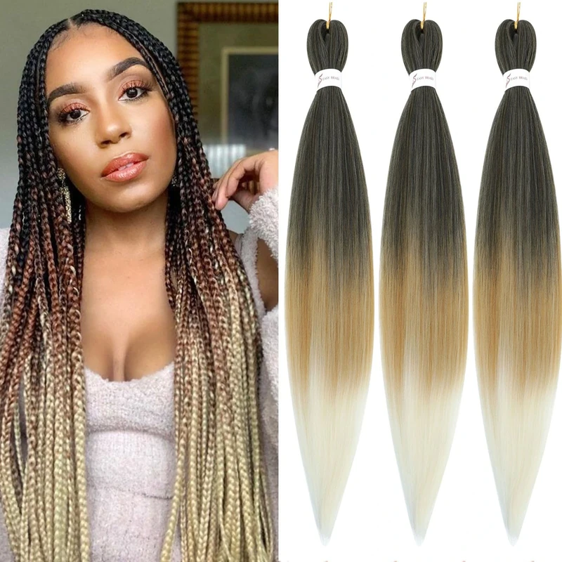 Pre Stretched Braiding Hair 24 Inch Braiding Hair Extension for Twist Or Box Braids 3 Packs Crochet Braids Hair Extensions Synthetic EZ Braid Hot Water Setting Soft Yaki Texture(24Inch,1B/27/613)