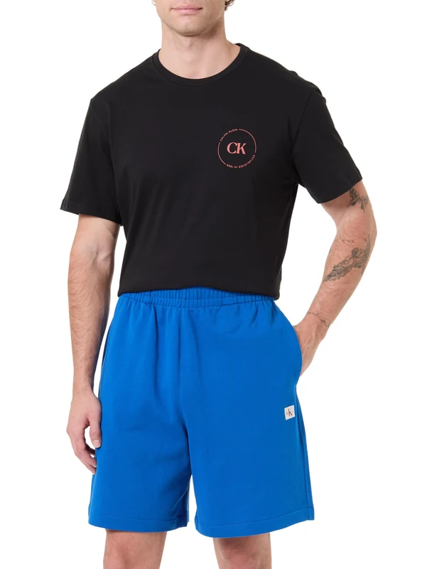Calvin Klein Men's EU 350Terry Badge Short LV04RF282G Shorts, Blue, L