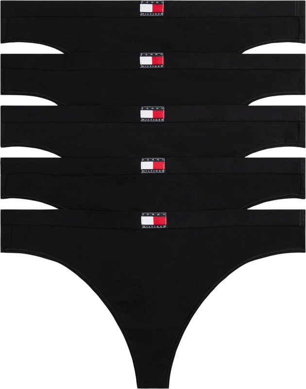 Tommy Hilfiger Women 5 PACK THONG WHITE (Black/Black/Black/Black/Black) M