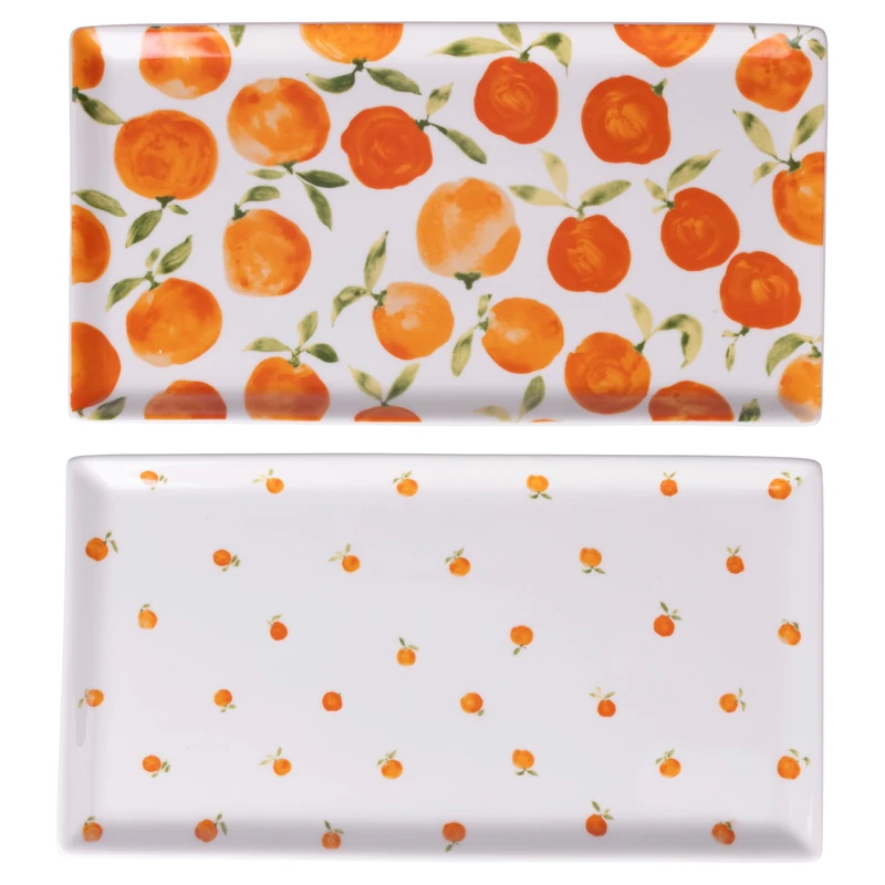 Set of 4 Rectangular Porcelain Plate 31.5 x 16.8 cm, Oranges, Fruit Life