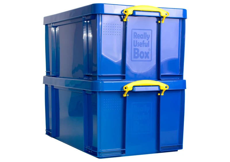 Really Useful Box Plastic Storage 64 Litre Solid Blue Pack of 2