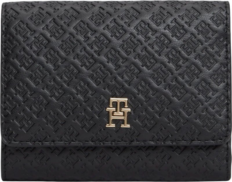 Tommy Hilfiger Women's Th Icon Trifold Mono AW0AW18484 Trifold Wallet, Black (Black), One Size