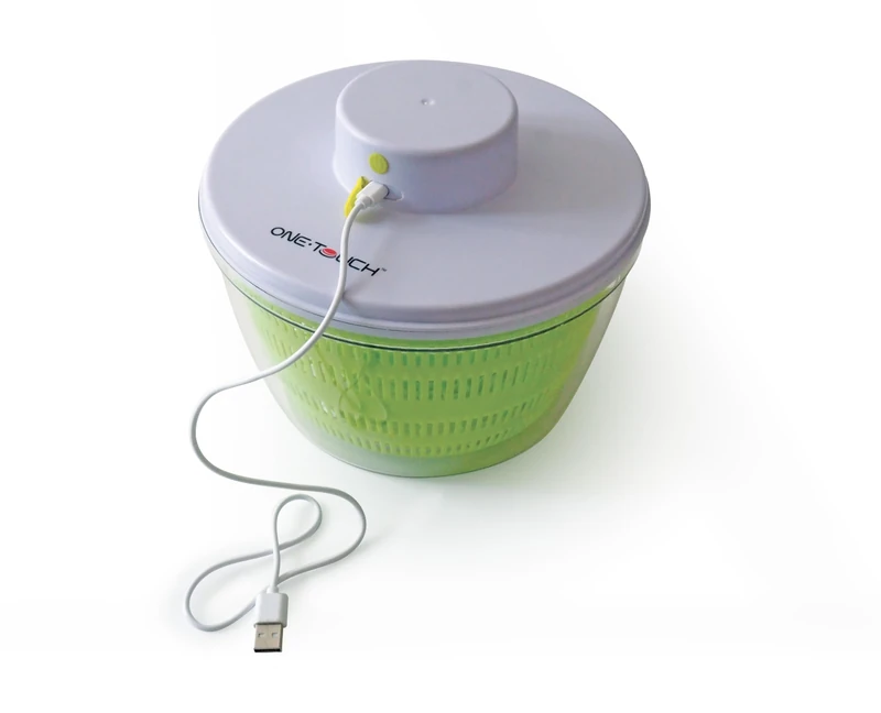 ONE TOUCH KC128 Automatic Spinner - Hands Free, Lightweight, Ergonomic - Effortless Fruit & Vegetables - Ideal for Seniors & Joint Problems - Capacity 4L - USB Rechargeable
