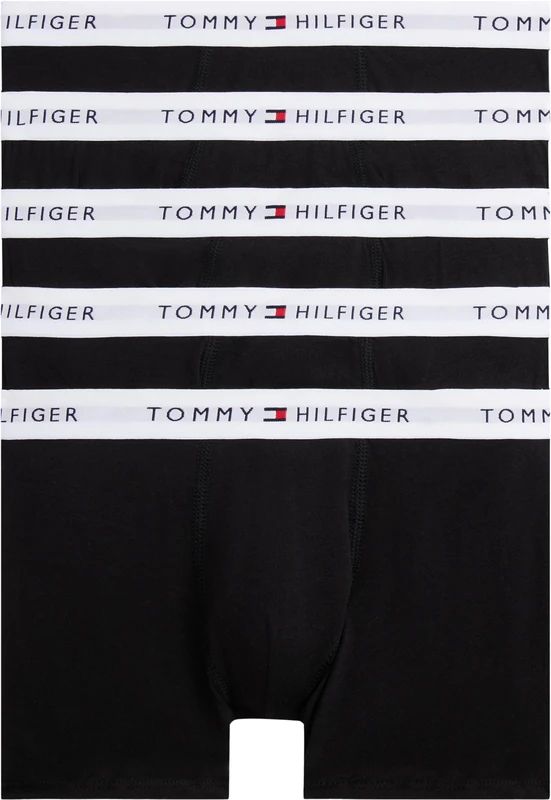 Tommy Hilfiger Boys’ 5 Pack Trunks with Logo Waistband, Multicolor (Black/Black/Black/Black/Black), 8-10 Years