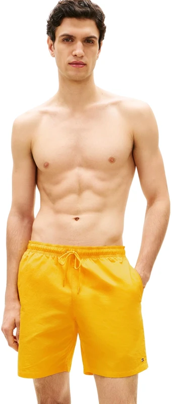 Tommy Hilfiger Men's Long Drawstring Im & Na UM0UM03309 Swim Trunk, Yellow (Sunshower), XL