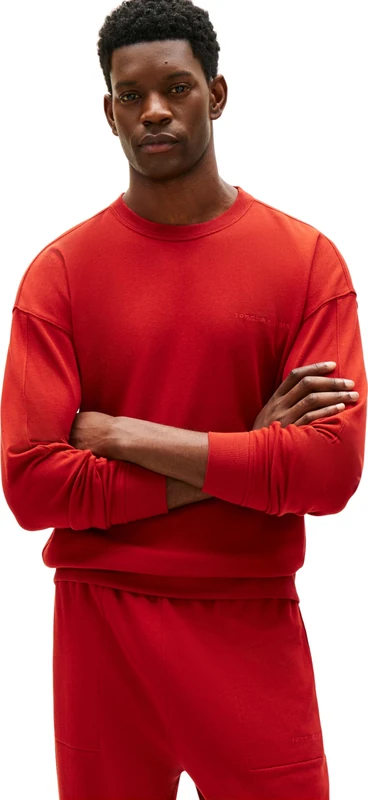 Tommy Hilfiger Men’s Sweatshirt Track Top with Round Neckline, Red (Dark Magma), XS