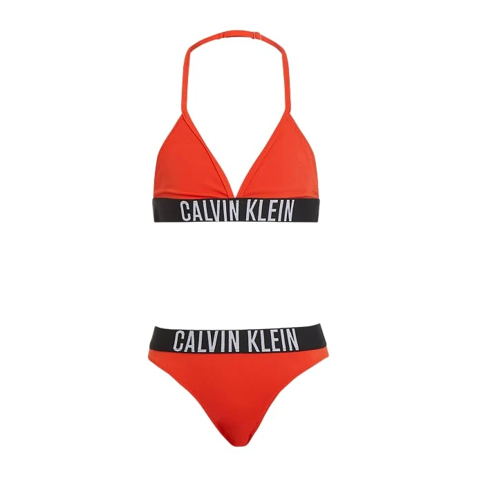 Calvin Klein Girls Triangle Bikini Set Ky0Ky00090 Swim Tops, RED (Orange Com), 14-16 Years