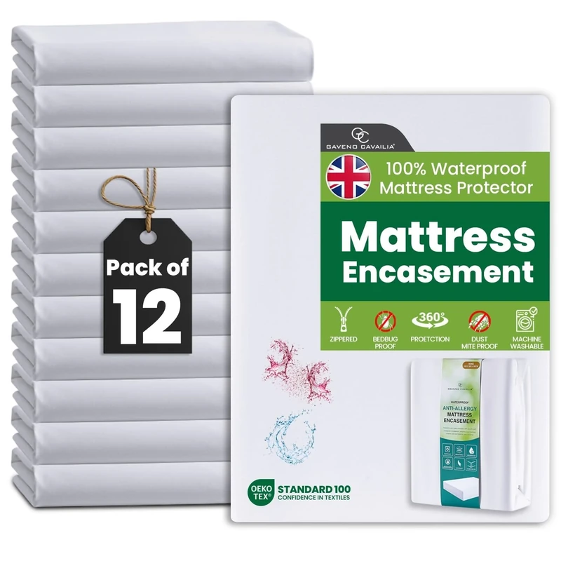 GC GAVENO CAVAILIA 12 Pack Mattress Encasement Super King | Waterproof Mattress Protector | Anti-Allergy Zipped Mattress Cover | Bed Bug Dust Mite Proof | Super King Mattress Protector | White
