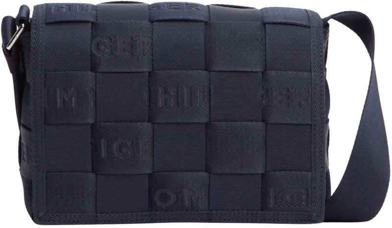Tommy Hilfiger Men’s Crossbody Bag Woven Webbing Mini Reporter with Shoulder Strap, Blue (Space Blue), One Size