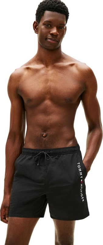Tommy Hilfiger Men's Medium Drawstring Zip Pocket UM0UM03748 Swim Trunk, Black (Black), XS