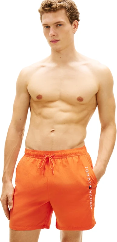 Tommy Hilfiger Men’s Swim Shorts Medium Drawstring with Zipped Pocket, Orange (Brilliant Orange), XL