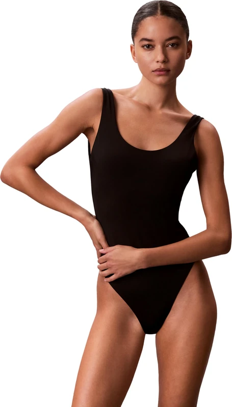 Calvin Klein Women Scoop Back One Piece LV00Q61205 Swimsuits, Black (20242 ICON Cotton Emblem W Black), XS