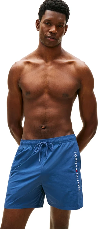 Tommy Hilfiger Men's Medium Drawstring Zip Pocket UM0UM03748 Swim Trunk, Blue (Aegean Sea), XXL