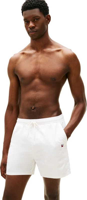 Tommy Hilfiger Men’s Swim Shorts Medium Drawstring with Zipped Pocket, Off-White (Ivory Petal), XS