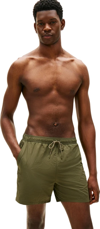 Tommy Hilfiger Men's Medium Drawstring Zip Pocket UM0UM03748 Swim Trunk, Khaki (Army Green), S