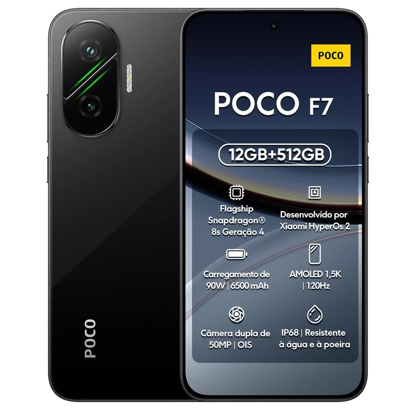 POCO F7 Smartphone, 12GB+512GB, Black, Flagship Snapdragon® 8s Gen 4, 6500mAh Battery, 50MP Sony Camera with OIS, 6.83" 1.5K 120Hz AMOLED Display (No Power Adapter Included)