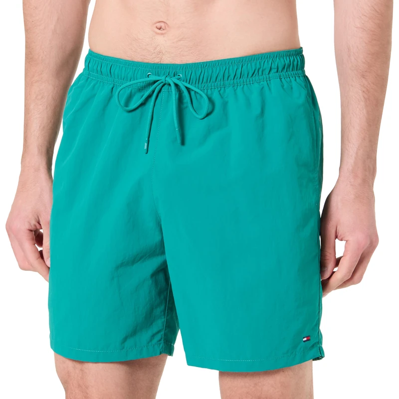 Tommy Hilfiger Men's Long Drawstring Im & Na UM0UM03309 Swim Trunk, Green (Rainforest Emerald), XL