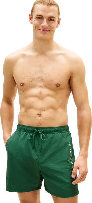 Tommy Hilfiger Men's Medium Drawstring Zip Pocket UM0UM03748 Swim Trunk, Green (Street Green), L