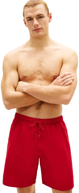 Tommy Hilfiger Men's Long Drawstring Im & Na UM0UM03309 Swim Trunk, RED (Medium Red), M