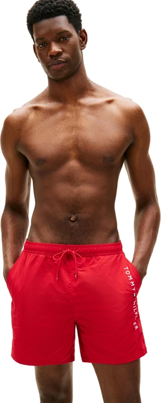 Tommy Hilfiger Men's Medium Drawstring Zip Pocket UM0UM03748 Swim Trunk, RED (Medium Red), XXL