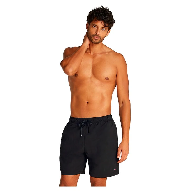 Tommy Hilfiger Men's Long Drawstring Im & Na UM0UM03309 Swim Trunk, Black (Black), XL
