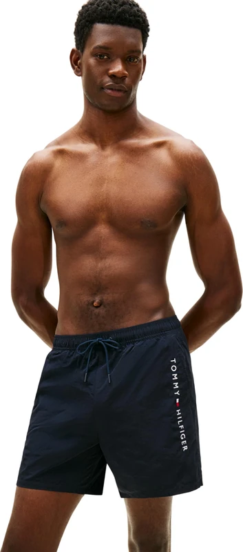 Tommy Hilfiger Men's Medium Drawstring Zip Pocket UM0UM03748 Swim Trunk, Blue (Desert Sky), XL