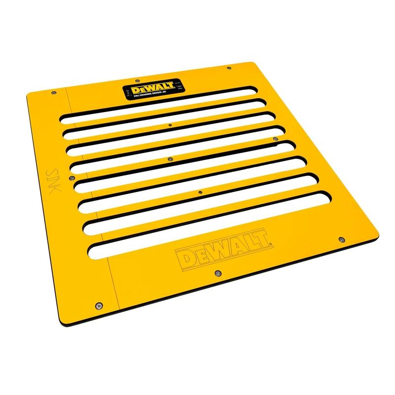 Dewalt Draining Groove Jig with FlexLock® Anti-Bow support technology. Dewalt Router Jig with built in tapered support runners and 0.5-degree fall, perfect with all worktop materials