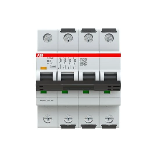 ABB S304 Circuit Breaker Type D, Pole 4 8A 415V, Breaking Capacity 100 kA - Image 1