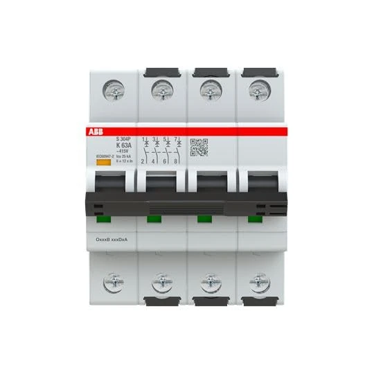 ABB S300P Circuit Breaker Type K, Pol 4 63A 415V, Breaking Capacity 25 kA System Pro M Compact