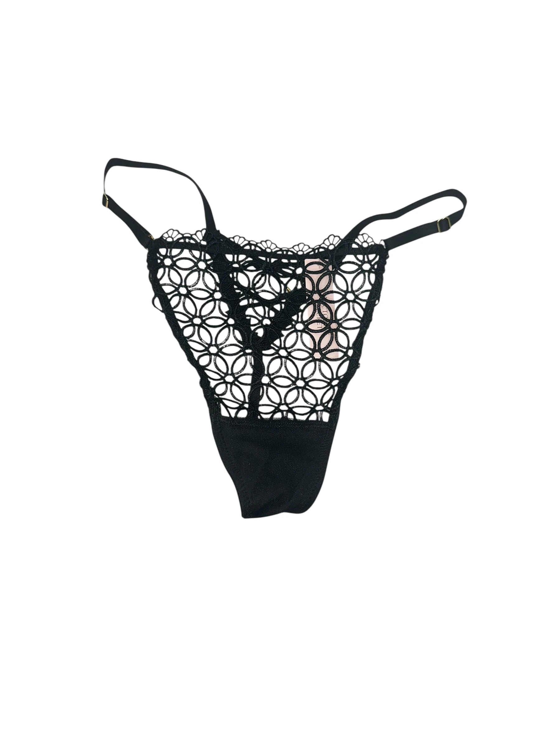 Victoria's Secret Very Sexy Geo Daisy Lace Adjustable V-String Panty Color Black New, Black, Large