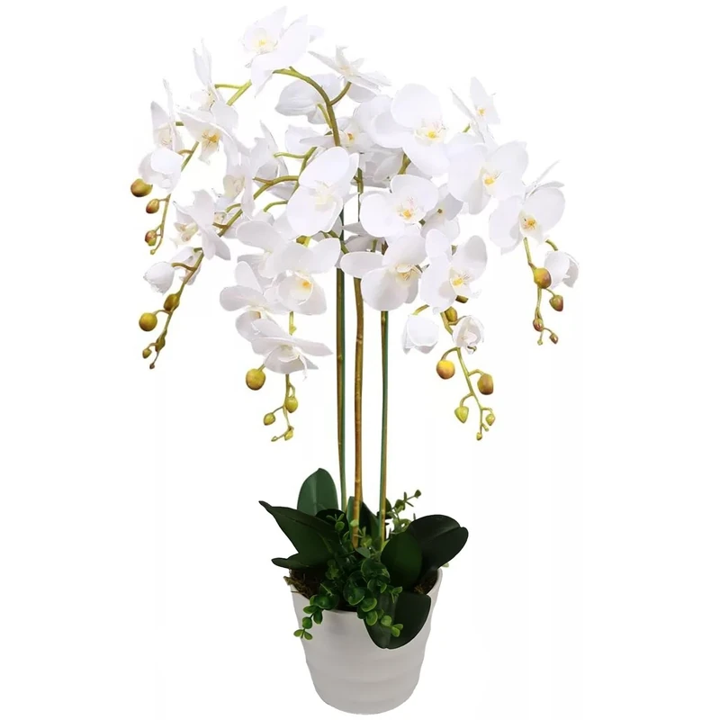 Leaf Design UK Realistic Artificial Orchid Flower Display in Pot, White, 85 cm