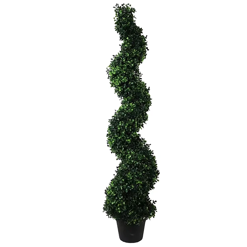 Leaf Artificial Tower Tree Topiary Spiral Twist Metal Top Design, 120cm Boxwood Natural, 120 cm
