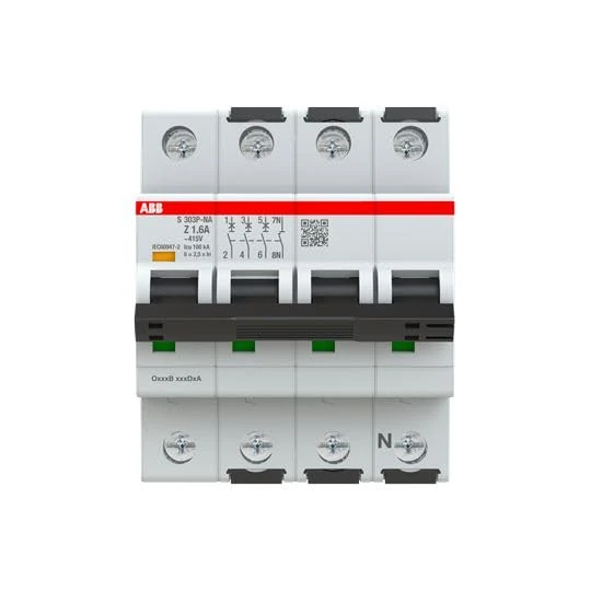 ABB S300P Circuit Breaker Type Z, Pol 3+N 1.6A 415V, Breaking Capacity 100 kA System Pro M Compact