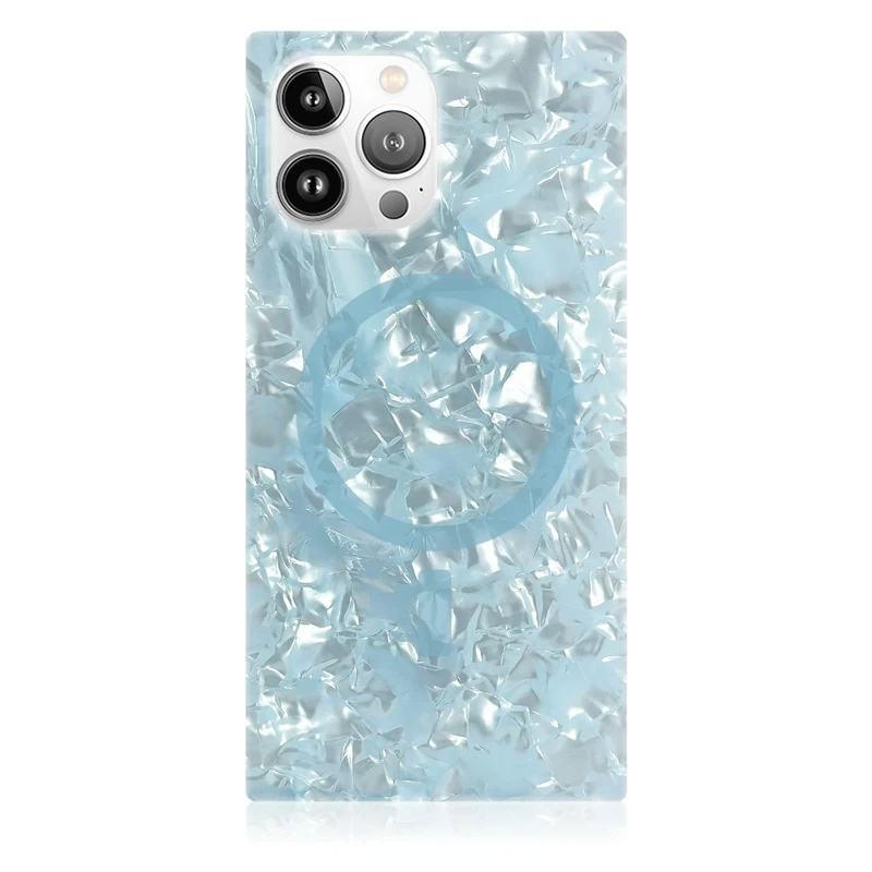 FLAUNT Official Square Protective Case - Compatible with iPhone 15 Pro Max - Compatible with MagSafe & Wireless Charging - Drop-Tested & Shockproof - (ICY Blue Pearl)