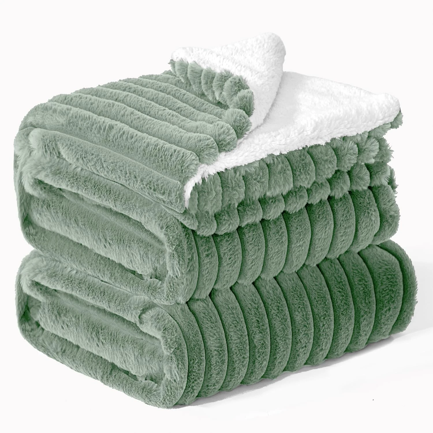 BEDELITE Fluffy Sherpa Fleece Blanket - King Size Sage Green Bed Throw Thick Soft Cosy Warm Large Blankets for Bed, Gifts for Women
