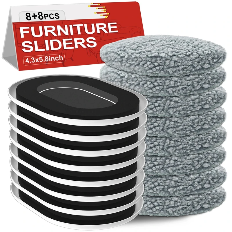 NIUXX Furniture Sliders for Carpet, 8 Set Appliance Sliders with Anti-Slip Groove, Oval Heavy-Duty Furniture Moving Gliders with Socks for Hardwood, Moving Heavy Bed Sofa Tables Cabinet Easily