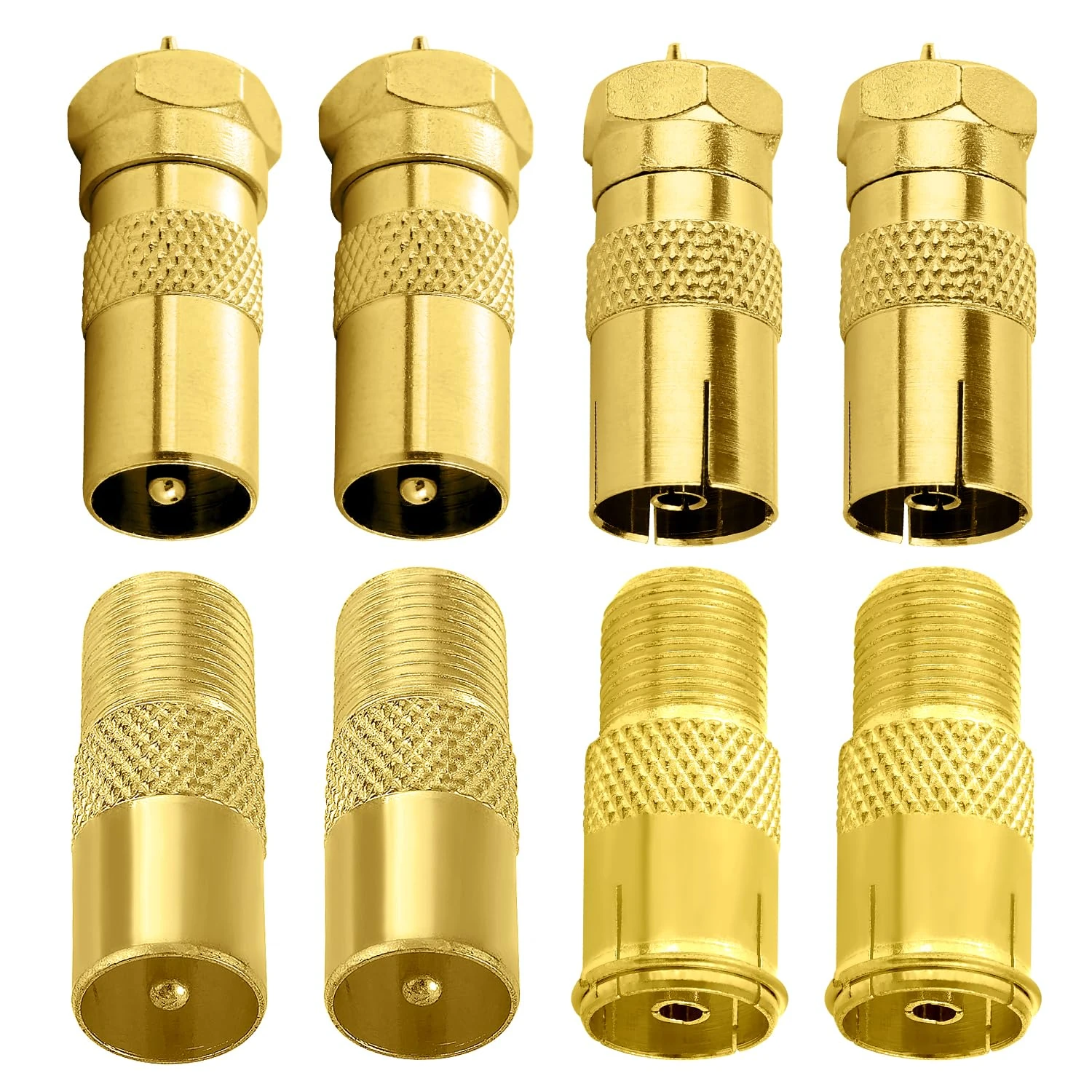 KUOQIY 8 PCS F Male/Female Plug to RF Male/Female Coaxial Aerial Adapter, F Type Screw Connector to RF Aerial Converter, Gold-Plated