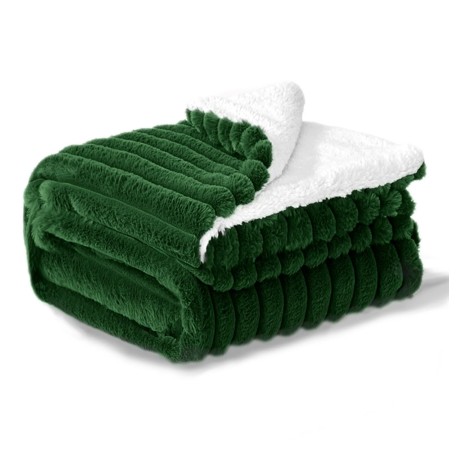 BEDELITE Fluffy Sherpa Fleece Blanket - Throw Size Dark Green Sofa Throw Thick Soft Cosy Warm Small Blankets for Single Bed, Gifts for Women