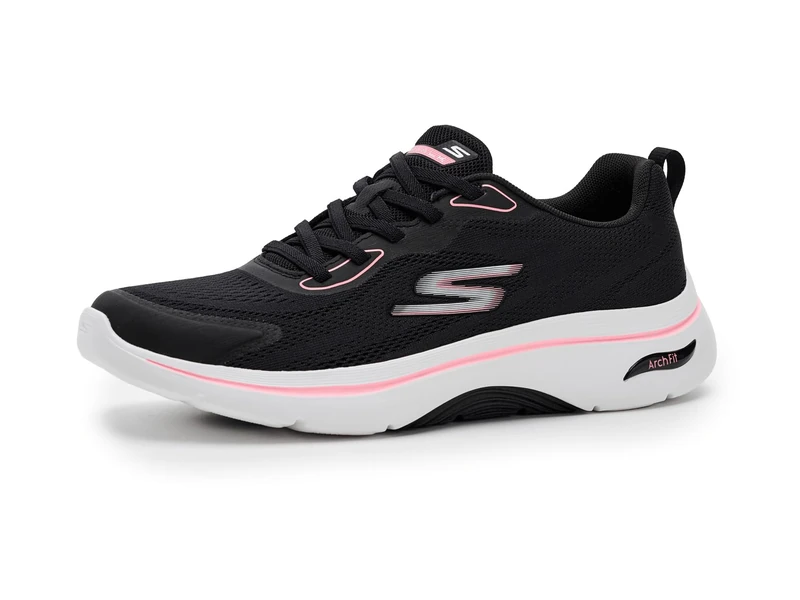 Skechers Women's Go Walk Arch Fit 2.0 Cassy Trainers, Black Textile Pink Trim, 6 UK