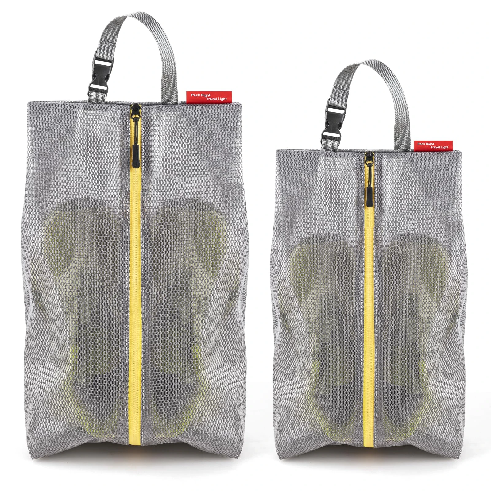 CANBOX Travel Shoe Bags, Pack of 2 Water Resistant Portable Shoe Storage Organizer with Buckle Handle, Foldable Zippered PVC Shoe Pouch for Gym, Fitness, Men and Women, Grey