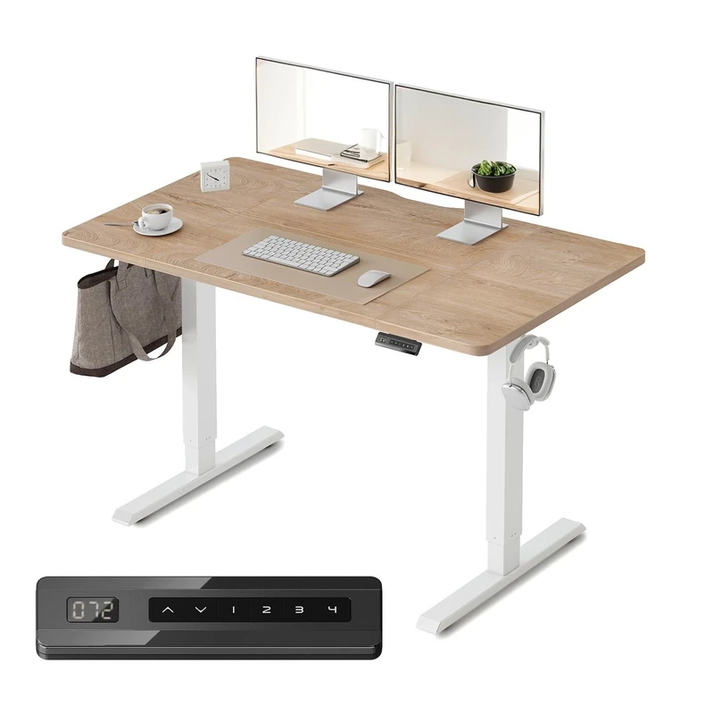 Cubiker Electric Standing Desk Height Adjustable For Gaming and Computer, 120 x 60cm Sit Stand Electric Home Office Desk with Memory Smart Pannel, 4 Pieces Splice Board, Oak