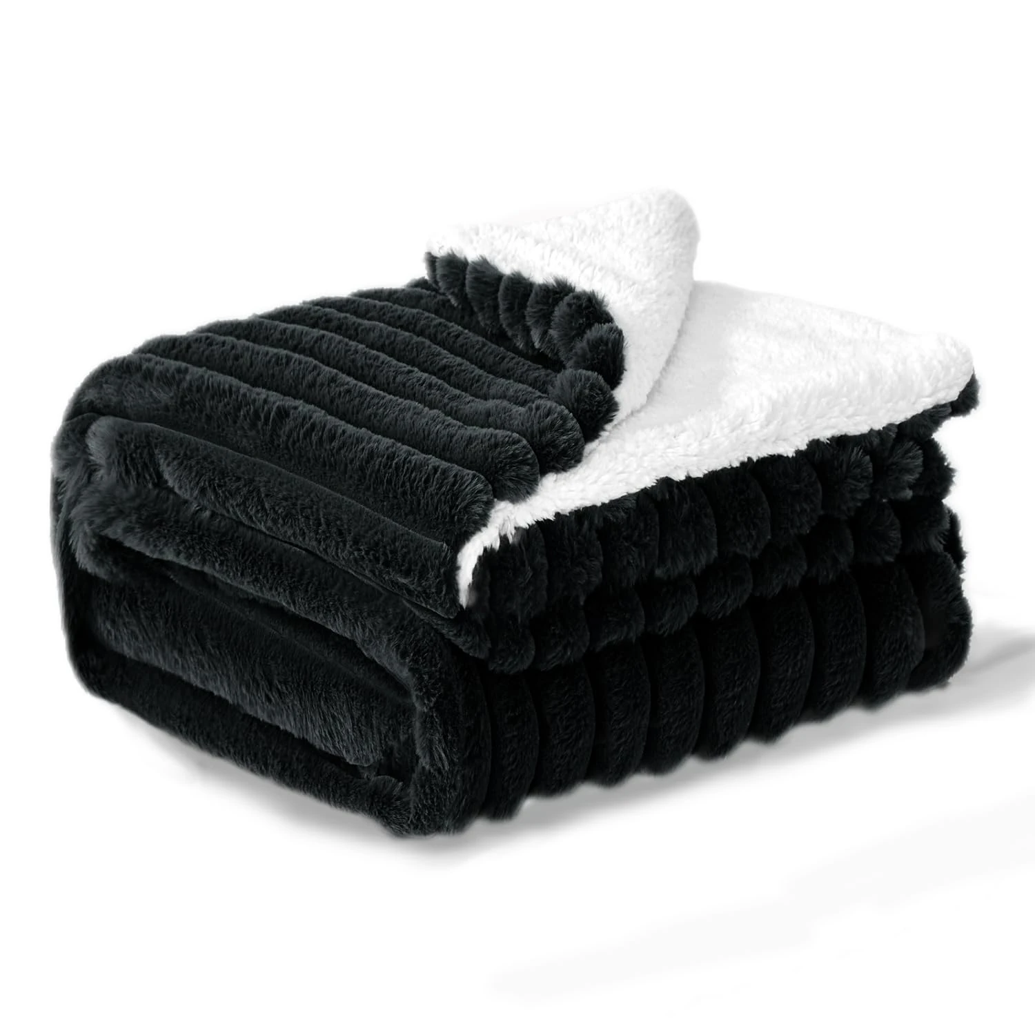 BEDELITE Fluffy Sherpa Fleece Blanket - Throw Size Black Sofa Throw Thick Soft Cosy Warm Small Blankets for Single Bed, Gifts for Women