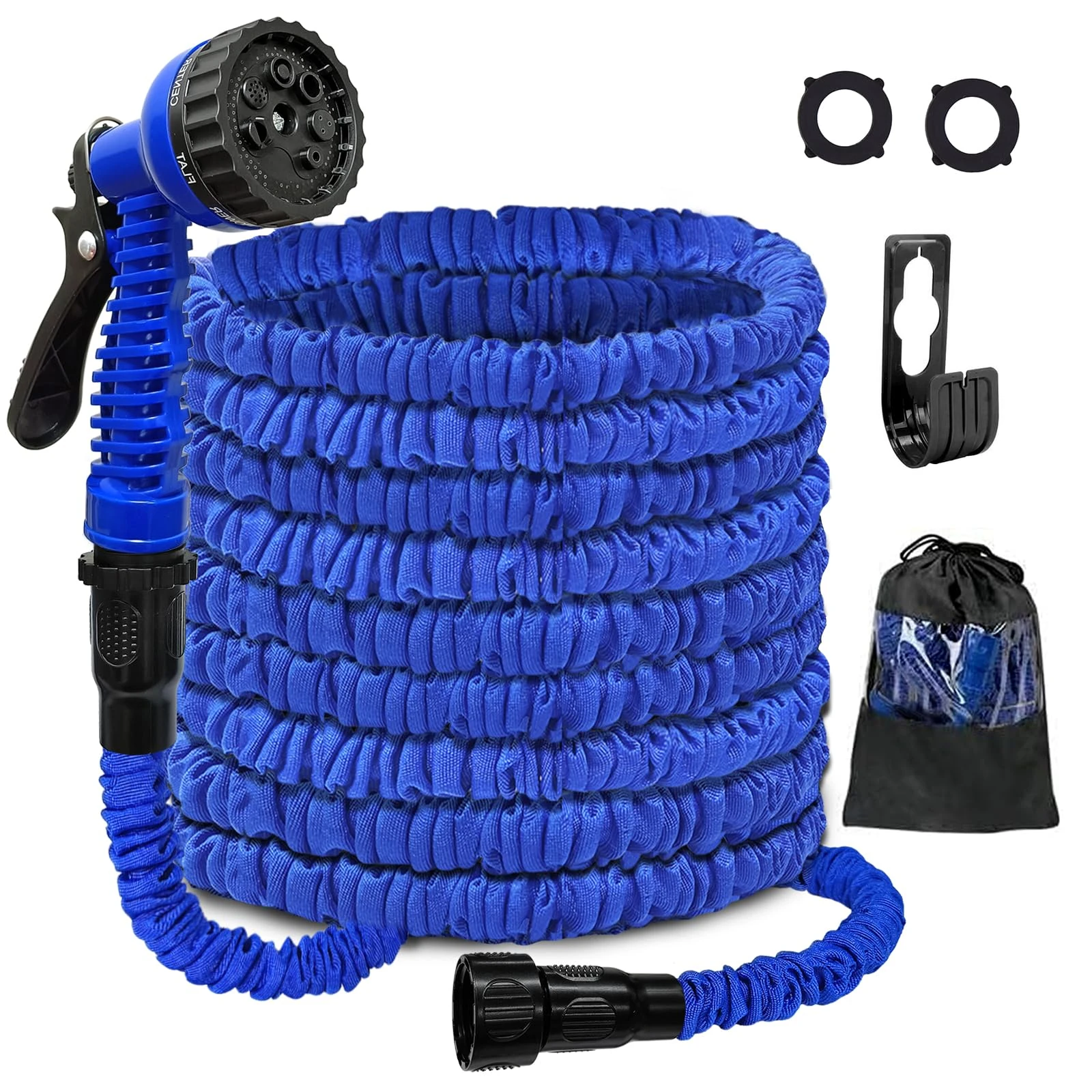 Expandable Garden Hose 30m 100ft, Flexible Expanding Hosepipe with 7 Function Spray Nozzle & 3/4" 1/2" Brass Fittings, Anti-Leakage Water Hose Pipe for Gardening, Patio, Car Washing (3X Stronger)