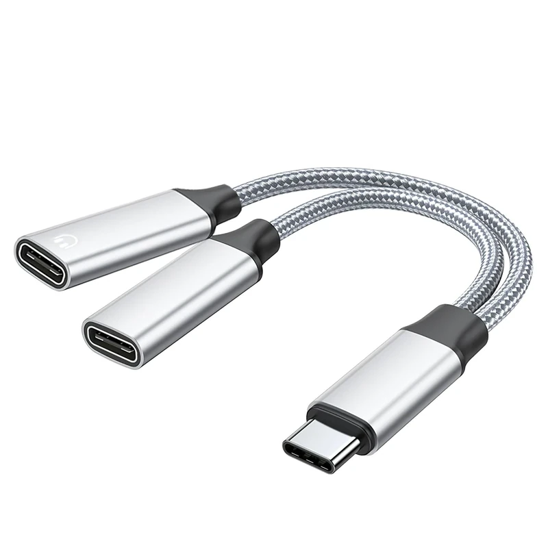 USB C Splitter 2 in 1 Type C Male to Dual USB C Female Adapter PD 60W Fast Charging Hub Power Split Multifunctional Type-C Port Compatible with Samsung/Huawei/Oppo Phones Tablets Laptops Xmas Gifts