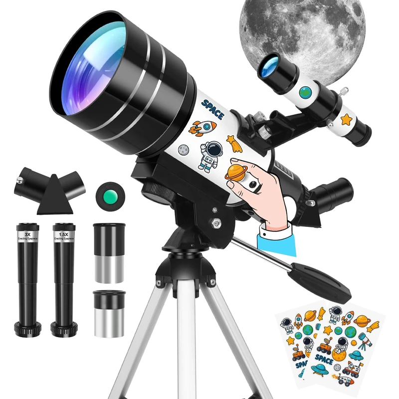 Telescope for Astronomy Adults&Kids Beginners, 15X-150X, 70mm Aperture 300mm Astronomical Refractor Telescope with Stickers&Tabletop Tripod&Moon Filter, Kids Telescopes for Terrestrial &Moon Viewing