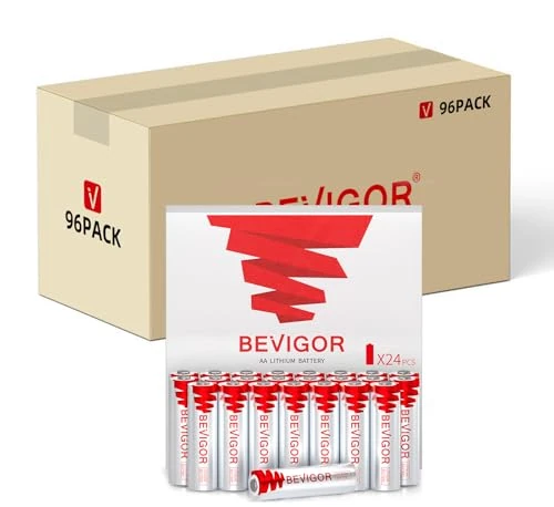 BEVIGOR Lithium Batteries AA, 96 Bulk Pack 1.5V 3000mAh High Performance Lithium Double A Battery (Non-Rechargeable)