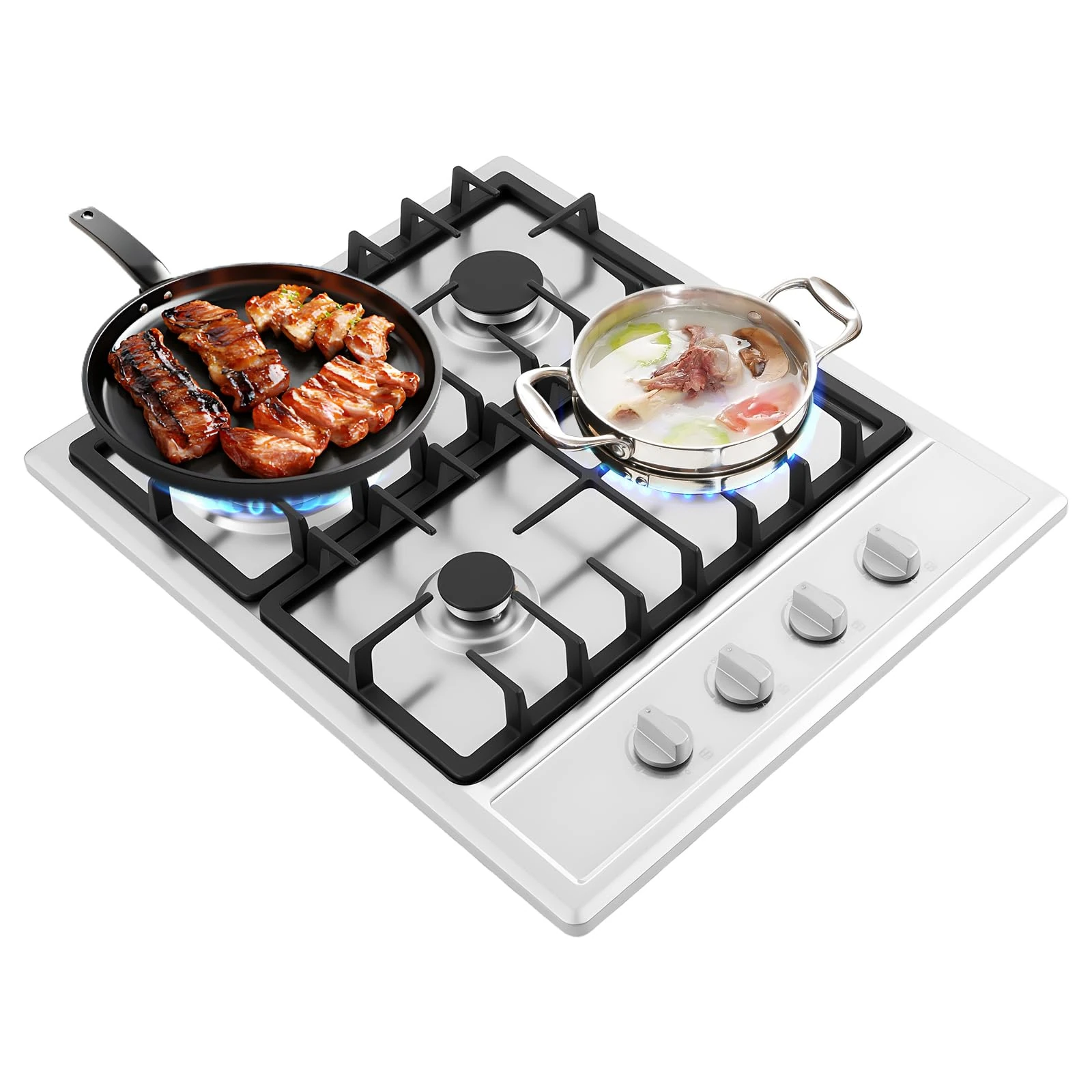 Levkitch 60cm Built-in Gas Hob,4 Cooking Areas,4 Burners Stainless Steel Gas Cooktop with Flame Failure Protection (4 burners-59 * 51cm)