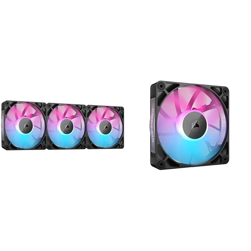 CORSAIR iCUE LINK RX120 RGB 120mm PWM Fan + iCUE LINK RX120 RGB 120mm PWM Fans (Triple Pack) with iCUE LINK System Hub Bundle – Black
