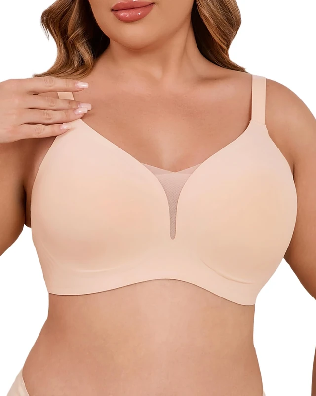 Curlady Bras for Women No Underwire Deep V Wireless Bra Push Up Seamless Supportive Mesh Crossover Bras Full Coverage Bralettes Everyday Bra