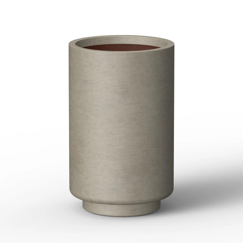 Kante 15.7 Inch Tall Concrete Planter, Round Pedestal Design Garden Pot for Indoor Outdoor Plants, Modern Garden Pot with Drainage Hole, Weathered Concrete Finish with Warm Brown Interior